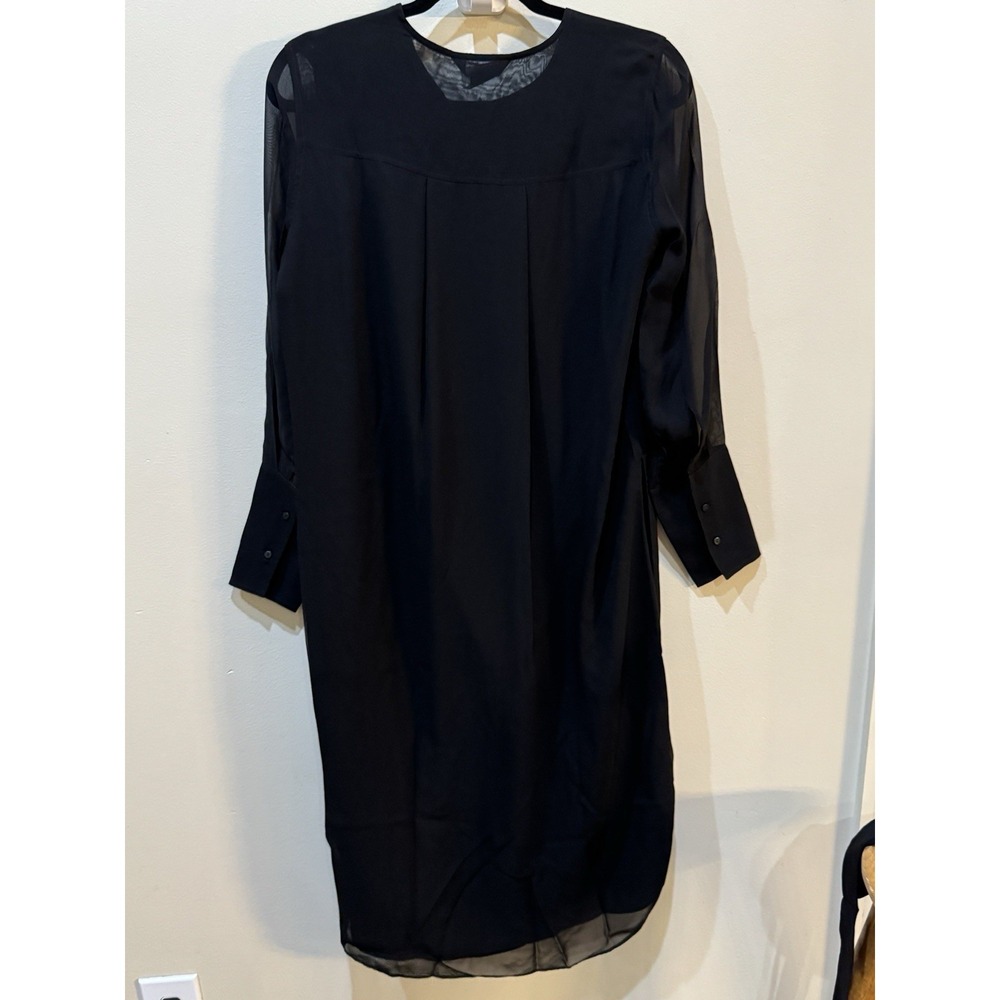 Club Monaco Sheer Long Sleeve Silk Shirtdress black size 0 NWT $229 Belted - Picture 5 of 13